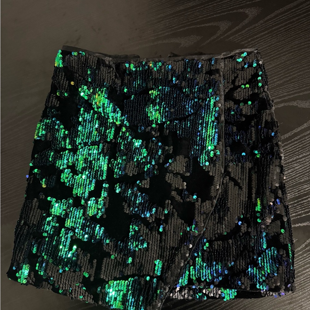 Velvet Sequin Black and Green Skirt